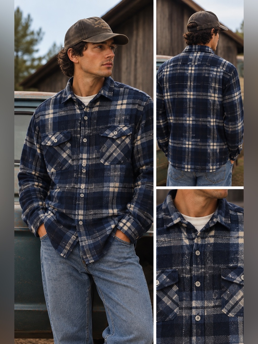Freedom Foundry Gorpcore Plaid Flannel Size L Navy Cream Workwear